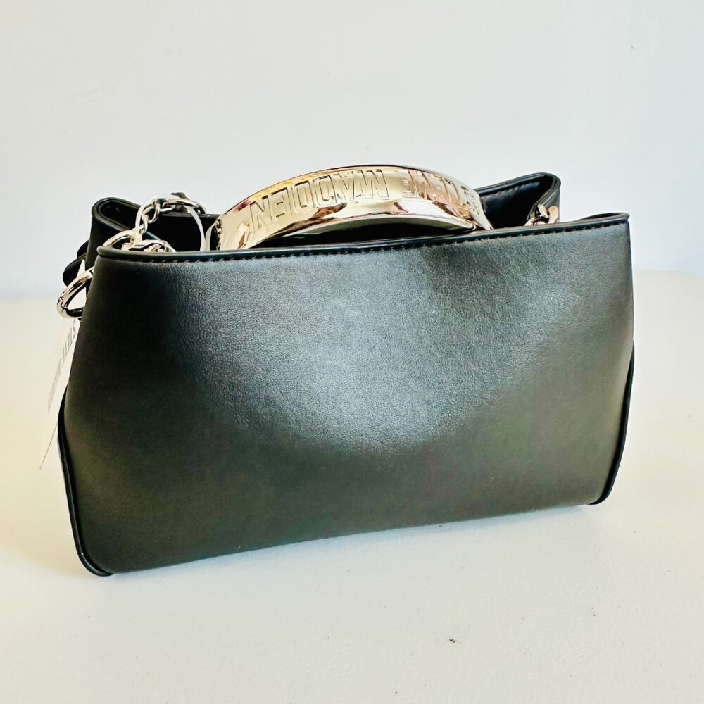 STEVE MADDEN 2-WAY BLACK FAUX LEATHER SATCHEL CROSSBODY BAG $88 - Picture 3 of 9